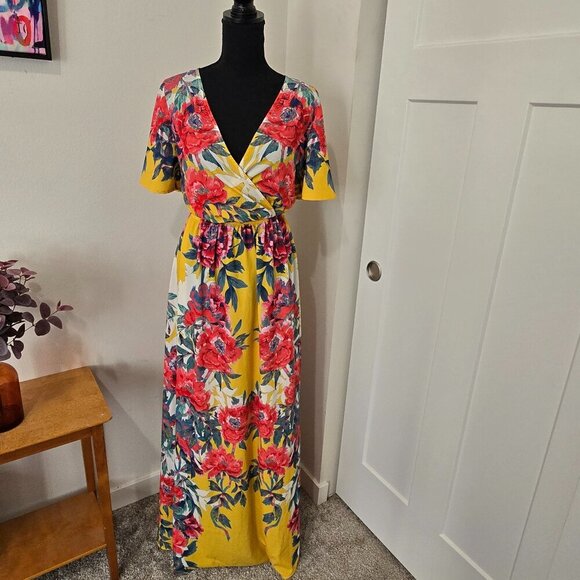 Flying Tomato Yellow Pink Floral Maxi Dress Small Perfect for Easter - Picture 1 of 10
